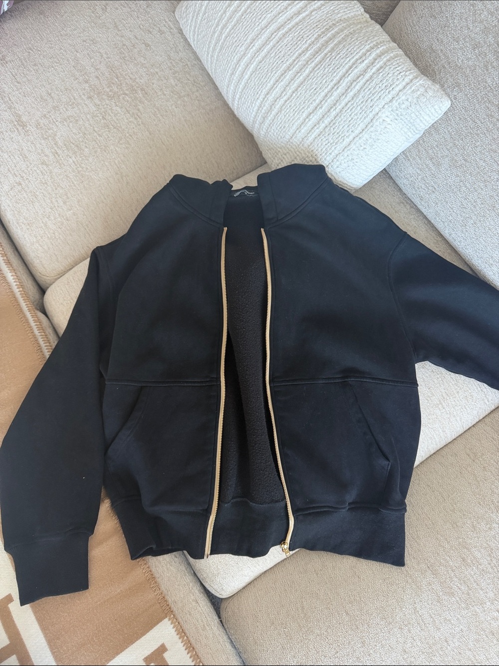 Black Zip-Up Hoodie with Gold Zipper